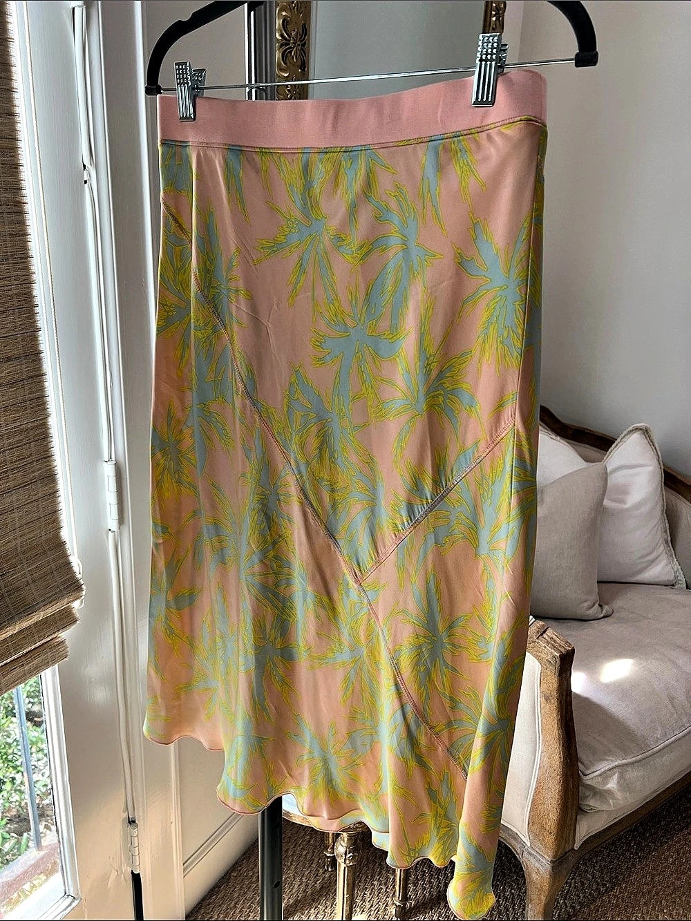 ATM Silk Floral Midi Skirt in Pink & Blue Size Medium